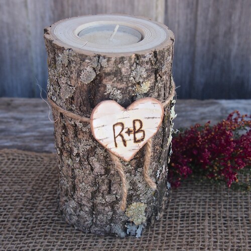 Personalized Wood Candle Holder Wood Log Candle Holder Etsy