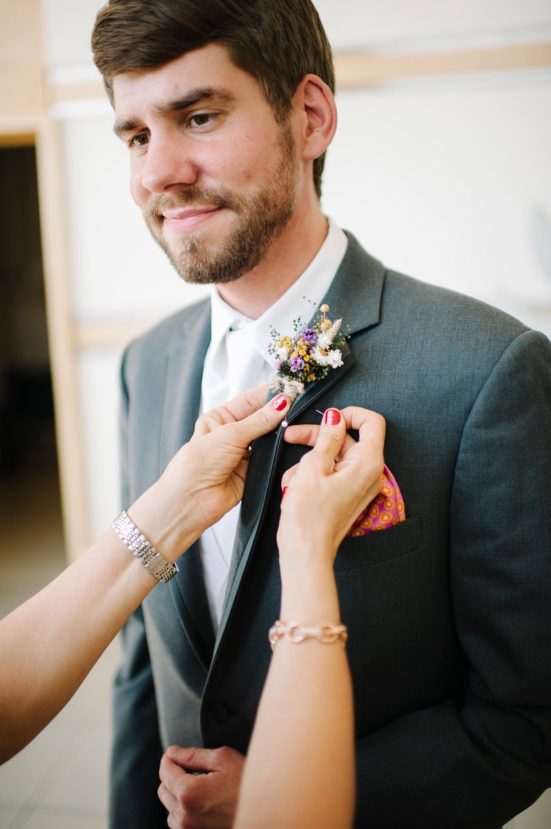 Garden Flower Dried Flower Boutonniere, Corsage, Groom and Groomsmen Pin, Country Weddings image 4