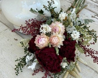 Dried Peony Flower Bouquet: Sweet Annie, Strawflowers, Wildflowers