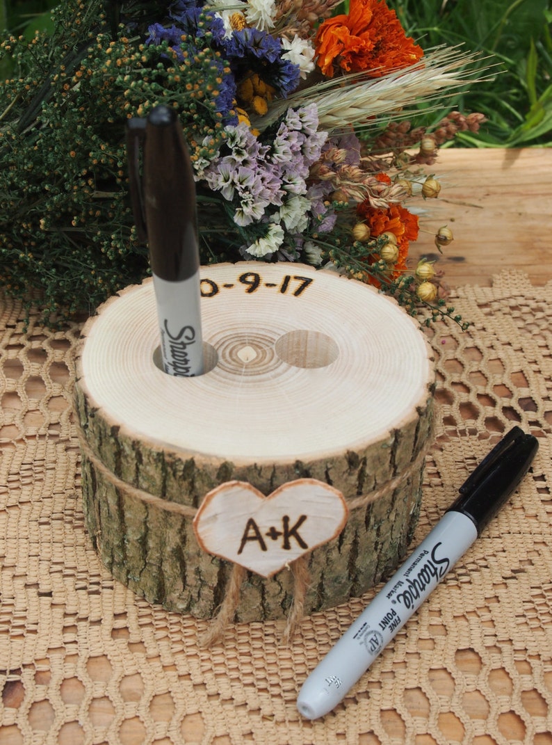 Wood Pen Holder, Guest Book, Wedding Table, Wedding Pen Holder, Rustic Country Wedding 