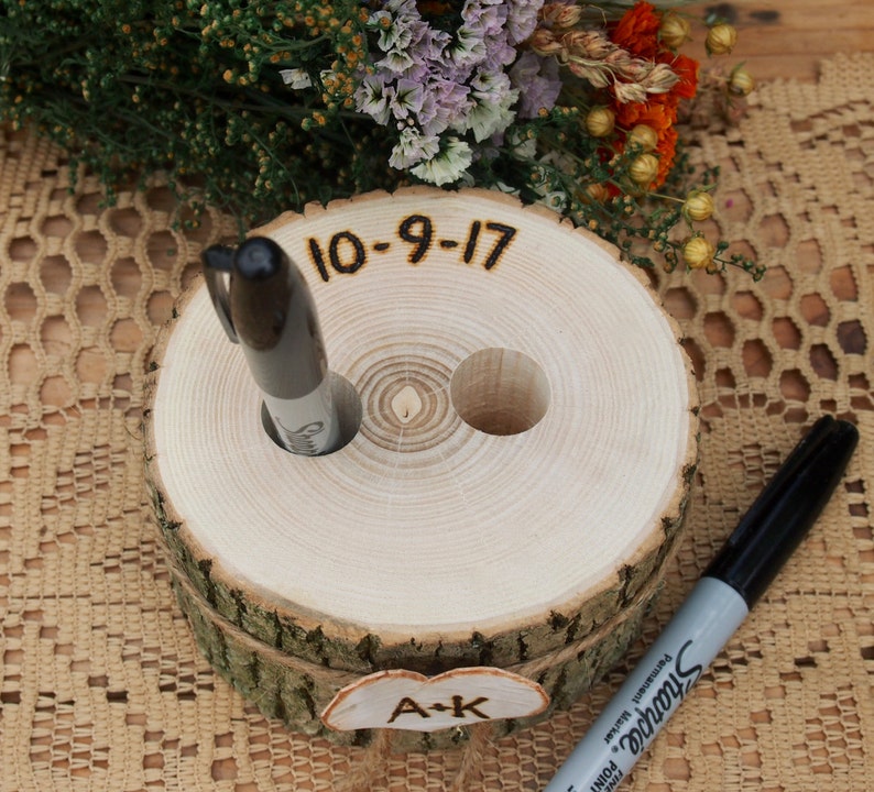 Wood Pen Holder Guest Book Wedding Table Wedding Pen Etsy