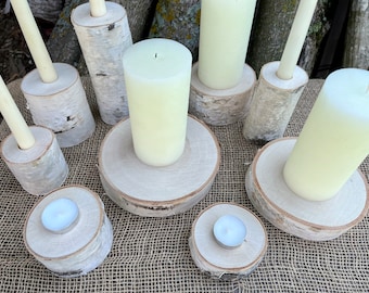 White Birch Wood Candle Holders Table scape, Design Your Own