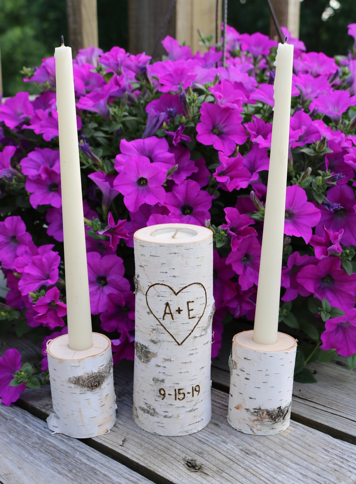 White Birch Unity Candle Holder Set Candle Holders Birch Etsy