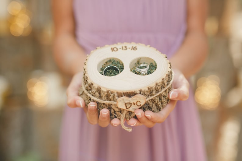 Ring Bearer Box Personalized Wood Ring Holder, Ring Box, Ring Bearer Pillow, Wood Slice, Ring Pillow Alternative image 1