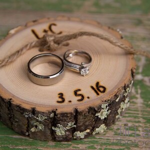 Ring Pillow Personalized Rustic Wood Slice Ring Bearer Pillow, Country Wedding image 6