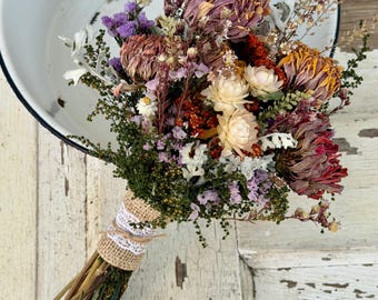 Summer Dry Flower Bouquet, Dried Zinnias, Bridesmaid Bouquet