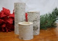 White Birch Candle Holder: Rustic Wood Yule Log Christmas Centerpiece