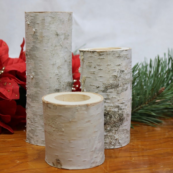 White Birch Candle Holder Christmas Yule Log Wood Holders,  Wedding Table Holders,  Christmas Table Centerpiece