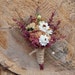 Shabby and Rustic Groom Boutonniere, Autumn Flowers, Pin on Corsages, Wrist Corsage, Burgundy 