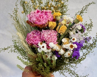 Field Flower Dry Flower Bouquet and Boutonniere, Wedding Bouquet, Dried Flower Bouquet, Marigolds