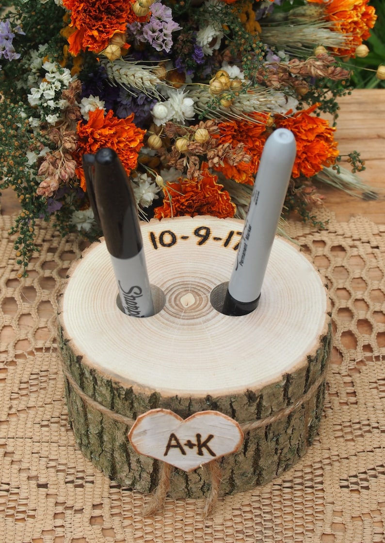 Wood Pen Holder Guest Book Wedding Table Wedding Pen Etsy
