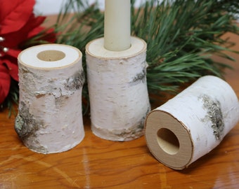 Birch Taper Candle Holders  Yule Log Wood Holders  Christmas Table  Centerpiece