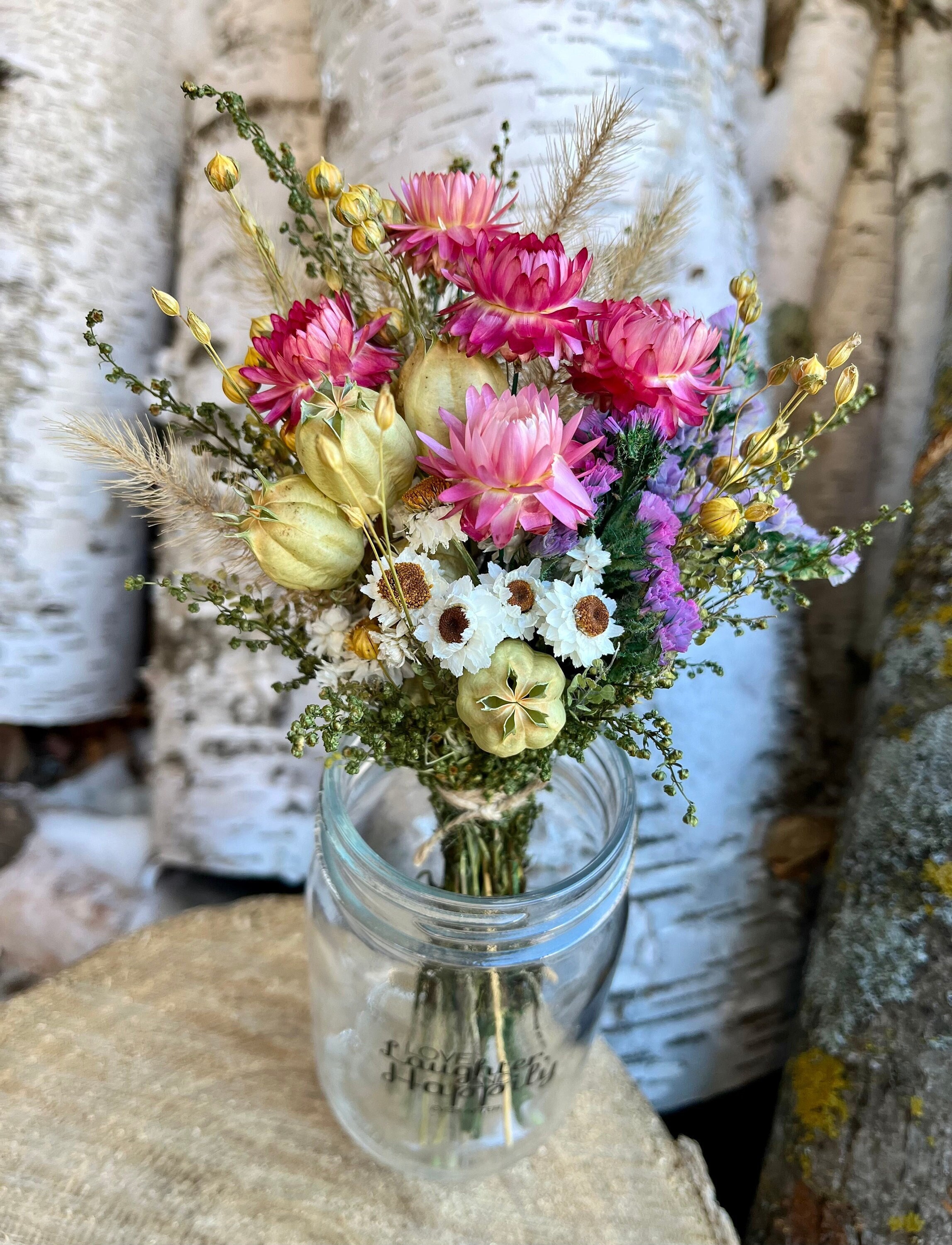 Strawflowers Wrist Corsage / Floral Corsage Bracelet / Dried Flowers Blush  Wedding Accessory / Handmade Bridesmaid Wrist Corsages 