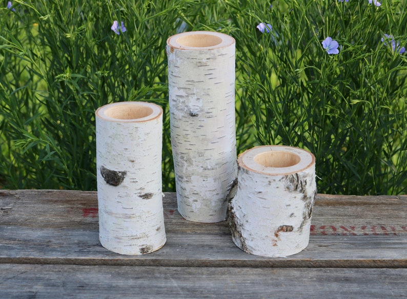 3 White Birch Wood Candle Holders, Wood Candle Holders, Wedding Table Candles, Christmas Candle Holders, Table Piece Centerpiece