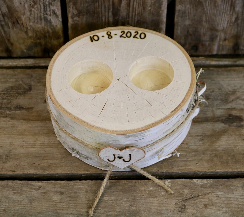 Ring Bearer Box Personalized Wood Ring Holder, Ring Box, Ring Bearer Pillow, Wood Slice, Ring Pillow Alternative White Birch