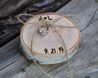 Ring Bearer Pillow, Personalized Ring Pillow, Wood Slice, Wood Ring Pillow, Ring Pillow Alternative