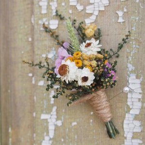 Garden Flower Dried Flower Boutonniere, Corsage, Groom and Groomsmen Pin, Country Weddings image 1