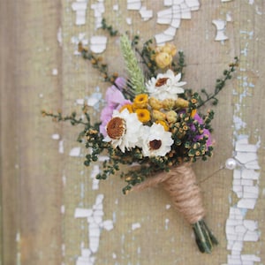 Garden Flower Dried Flower Boutonniere, Corsage, Groom and Groomsmen Pin, Country Weddings image 1