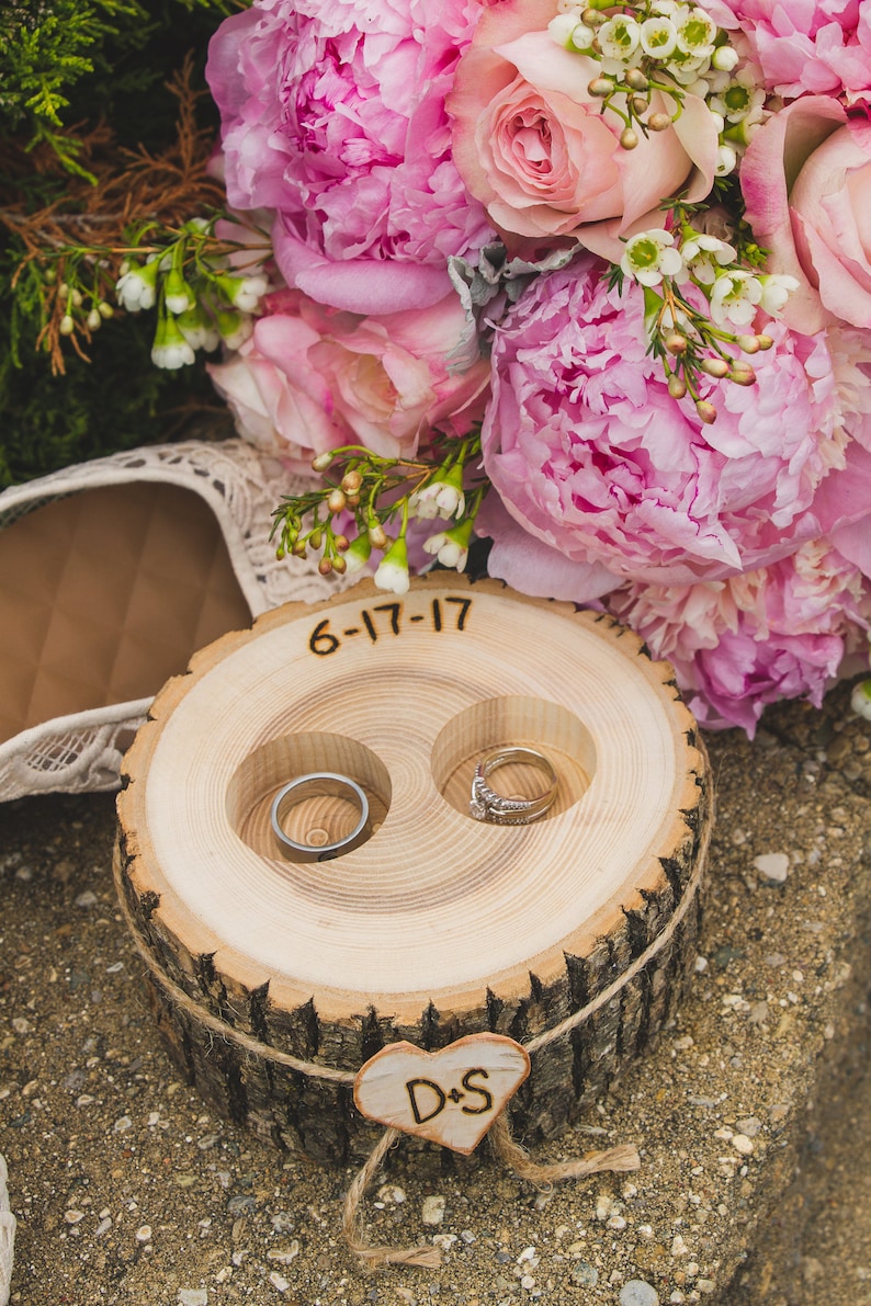 Ring Bearer Box Personalized Wood Ring Holder, Ring Box, Ring Bearer Pillow, Wood Slice, Ring Pillow Alternative image 5