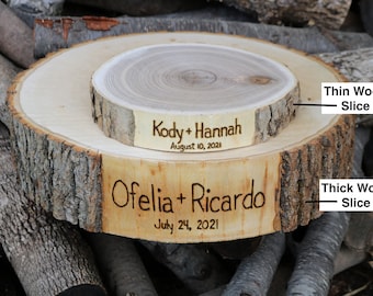 Personalized Wood Slice Wedding Cake Stand: Hand Burned Rustic Decor
