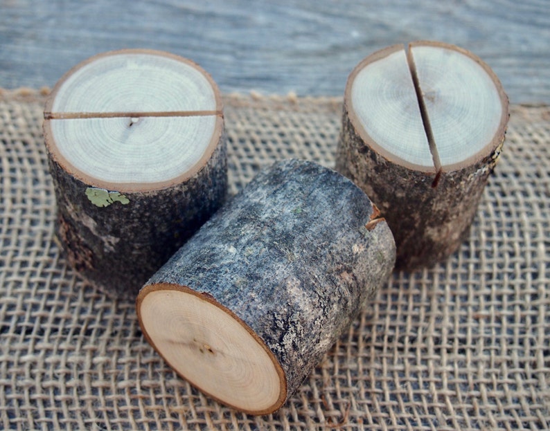 10 Rustic Place Card Holders, Natural Wedding Table Decor, Table Number Holders, Name Card Wood Holders image 2