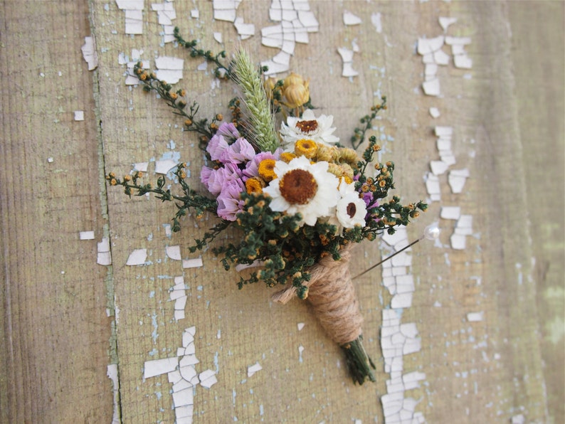 Garden Flower Dried Flower Boutonniere, Corsage, Groom and Groomsmen Pin, Country Weddings image 3