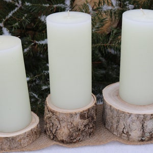 Table Scape Decor, 3 Pillar Candle Holders, Log Candle Holders, Wood Slices for Centerpiece, Bulk Wood Slice, Rustic Wedding image 1