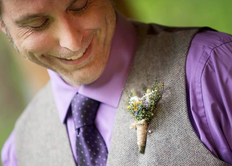 Garden Flower Dried Flower Boutonniere, Corsage, Groom and Groomsmen Pin, Country Weddings image 5