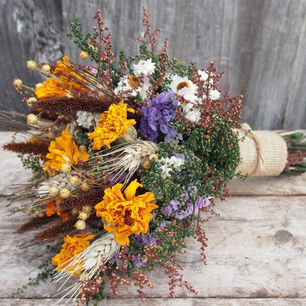 Autumn HARVEST Bridesmaid Dried Flower Bouquet - For a Rustic Country Wedding