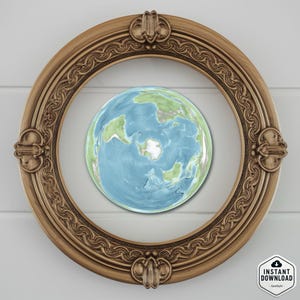 Afdrukbare Antarctische projectie topografische wereldkaart - weergave zuidpool - unieke topografische kunst - voor decoratie thuis en educatie