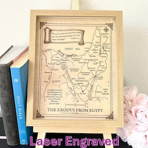Arte de parede do mapa do Êxodo – Mapa bíblico vintage da rota completa do Êxodo – Madeira gravada a laser – presente cristão ou decoração religiosa