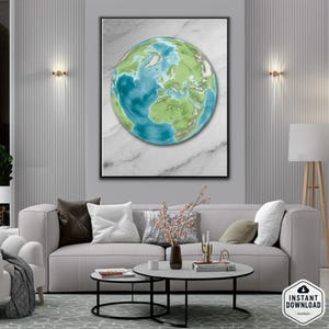 Printable World from Space Topographic Map - Europe Centered- Circular Earth View - Topographic Art - for Space Enthusiasts & Home Decor