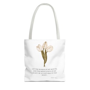 Floral Song Book Bag - Psalm 19:14 KJV Bible Verse Tote, Bible Study Bag, Carry Song Books, Gift for Mom, Teacher Tote, Scripture Tote
