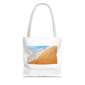 Beach Tote Bag - Psalm 119:105 KJV Bible Verse Tote, Bible Study Bag, Carry Song Books, Gift for Mom, Footprints in the Sand, Scripture Tote