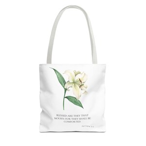 Christian Tote Bag - Matthew 5:4 KJV Bible Verse Tote, Bible Study Bag, Carry Song Books, Gift for Mom, Teacher Tote, Scripture Tote