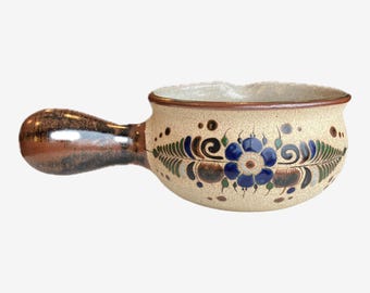 Stary meksykański garnek kamionkowy Tonala w stylu folk art, malowany ręcznie