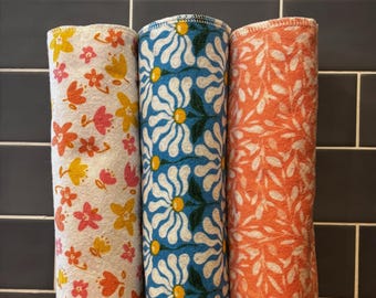 Reusable Paperless Towels, Bright Florals Set of 10, Cotton Flannel