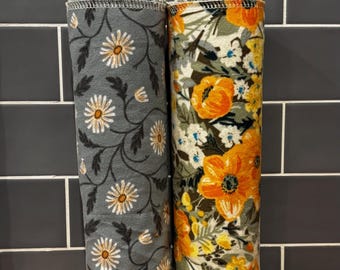 Reusable Paperless Towels, Summer Flowers Set of 10, Cotton Flannel