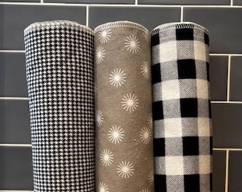 Reusable Unpaper Towels, Black and White Set of 10, Cotton Flannel