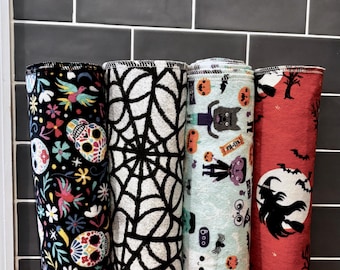 Halloween Reusable Paperless Towels, Set of 10, Cotton Flannel