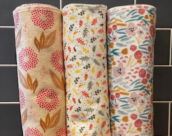 Reusable Paperless Towels, Flowers and Leaves Set of 10, Cotton Flannel