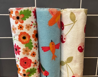 Reusable Paperless Towels, Bright & Cheery Set of 10, Cotton Flannel