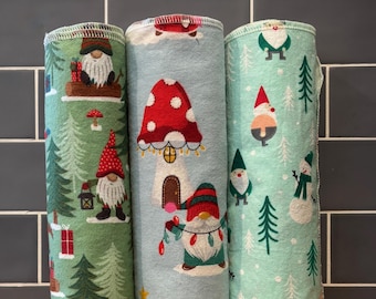 Winter Gnomes Reusable Paperless Towels, Set of 10, Cotton Flannel