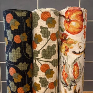 Fall Pumpkins Reusable Cotton Flannel Towels: Paperless Kitchen Wipes, Set of 10