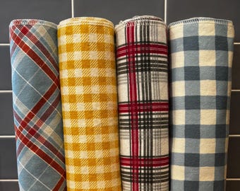 Plaid Reusable Paperless Towels, Set of 10, Cotton Flannel