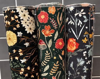 Reusable Paperless Towels, Night Wildflowers Set of 10, Cotton Flannel