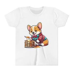 Maglietta carina Corgi Pancake Youth, adorabile maglietta per bambini, divertente regalo per gli amanti degli animali, maglietta grafica per compleanni, abbigliamento per gli amanti degli animali