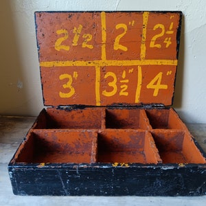 A Primative 20th Century Hand Painted Compartment Storage Wood Box