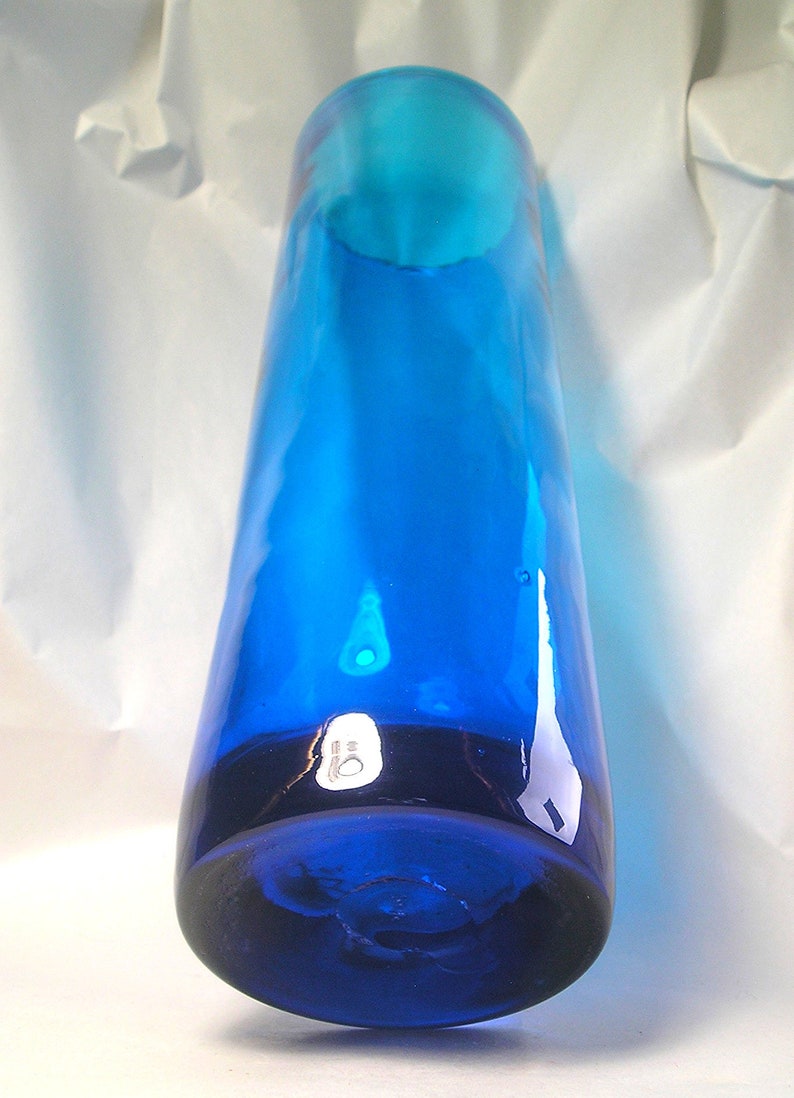 A Vintage Blenko Blue Glass Vase Z69 Etsy