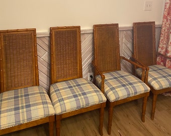 High Back Rattan Faux Bamboo Dining Chairs set of 4 - Free Shipping